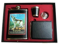 WOLF FLASK SET WITH CIGARETTE CASE