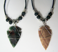 BLACK ROPE & SILVER BEADS W WIRE WRAPPED ARROWHEAD NECKLACE