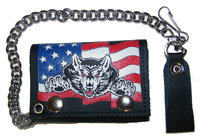 WOLF AMERICAN FLAG TRIFOLD LEATHER WALLET W CHIAN