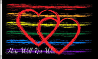 HATE WILL NOT WIN RAINBOW HEARTS 3 X 5 FLAG