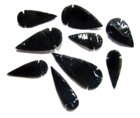 BLACK OBSIDIAN STONE LARGE 2 TO 3 INCH ARROWHEADS