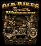 VINTAGE OLD BIKES & GOOD WHISKEY BIKER BLACK SHORT SLEEVE TEE-SHI