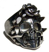 SKULL WITH ROSE BIKER RING