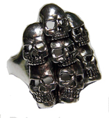 STACKED UP SKULL HEADS SILVER BIKER RING