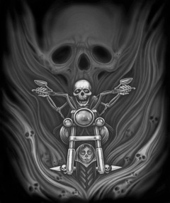 SKELETON GHOST RIDER ON MOTORCYCLE SHORT SLEEVE TEE-SHIRT