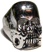 SKULL HEAD W HANDCUFFS IN EYES BIKER RING