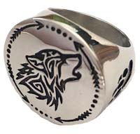 HOWLING WOLF W PAW / DREAMCATCHER STAINLESS STEEL BIKER RING