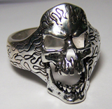 SKULL WITH FLAMES BIKER RING