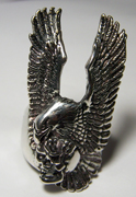 LARGE EAGLE HOLDING SKULL HEAD BIKER RING