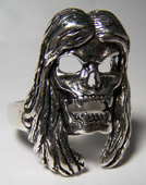 LONG HAIR BIKER SKULL BIKER RING