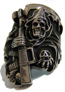 ANARCHY GRIM REAPER W MACHINE GUN STAINLESS STEEL BIKER RING