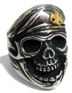 SKULL WITH IRON CROSS BERET HAT STAINLESS STEEL BIKER RING