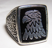 INLAYED EAGLE HEAD SILVER DELUXE BIKER RING