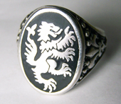 INLAYED GRIFFIN DRAGON SILVER DELUXE BIKER RING