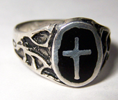 BLACK INLAYED CROSS SILVER DELUXE BIKER RING *- CLOSEOUT $ 3.75 E