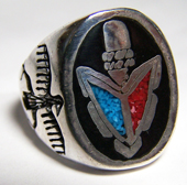 INLAYED ARROWHEAD EAGLE SILVER DELUXE BIKER RING