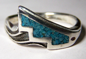 INLAYED NATIVE INDAIN DESIGN SILVER DELUXE BIKER RING