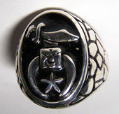 SHRINERS EMBLEM W STAR & SWORD SILVER DELUXE BIKER RING