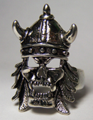 VIKING VAMPIRE SKULL WITH HELMET SILVER BIKER RING