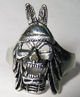INDIAN BRAVE SCREAMING SKULL SILVER BIKER RING *_ CLOSEOUT $ 2.95