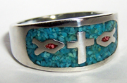 CHRISTIAN FISH SYMBOL & CROSS DELUXE BIKER RING