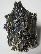 DRAGON ON SHIELD DELUXE SILVER BIKER RING