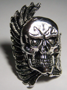 LARGE SKULL HEAD WING WRAPPED SILVER BIKER RING