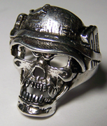 SOLDIER SKULL WITH MILITARY HELMET BIKER RING