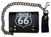 ROUTE 66 TRIFOLD LEATHER WALLET W CHIAN