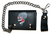 SCREAMING SKULL TRIFOLD LEATHER WALLET W CHIAN