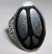 LARGE OVAL INLAYED PEACE SIGN DELUXE BIKER RING