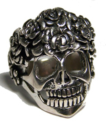 SKULL WITH WEBBED HAIR BIKER RING