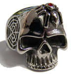 SKULL HEAD WITH SPIDER & WEB STAINLESS STEEL BIKER RING