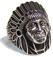 INDAIN CHIEF FACE WITH BONNET  STAINLESS STEEL BIKER RING