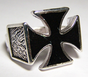 INLAYED BLACK IRON CROSS BIKER RING