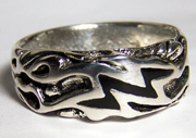 LIGHTNING BOLT FLAMES WEDDING BAND SILVER DELUXE BIKER RING