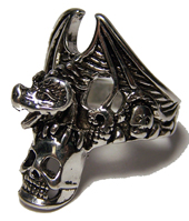 DRAGON HOLDING SKULL HEAD DELUXE BIKER RING