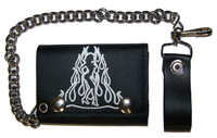 SEXY GIRL IN FLAMES LEATHER TRI FOLD WALLET W CHAIN