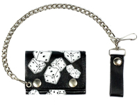 PLAYING DICE TRIFOLD LEATHER WALLETS WITH CHAIN