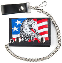 USA PATROIT EAGLE TRIFOLD LEATHER WALLETS WITH CHAIN