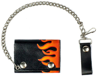 SIDE FLAMES LEATHER TRIFOLD WALLET WITH CHAIN