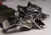 WOLF FACE DELUXE SILVER BIKER RING