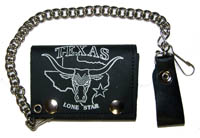 TEXAS LONE STAR TRIFOLD LEATHER WALLET W CHAIN