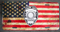 AMERICAN FLAG POLICE BADGE METAL LICENSE PLATE