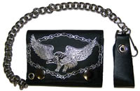 FLYING EAGLE W BIKE CHAIN TRIFOLD LEATHER WALLET W CHAIN