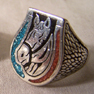 INLAYED HORSE HEAD WITH HORSESHOE BIKER RING