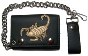 EMBROIDERED SCORPION LEATHER TRIFOLD WALLET WITH CHAIN
