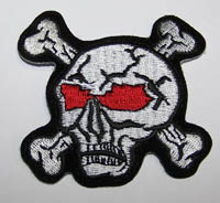 RED EYES SKULL & CROSS BONES 3 INCH PATCH * CLOSEOUT 1.25 EA