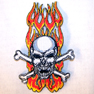 SKULL X BONE FLAMES EMBROIDERED BIKER PATCH