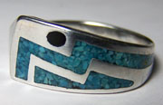 BLUE TURQUOISE NATIVE DESIGN LIGHTNING SILVER DELUXE BIKER RING